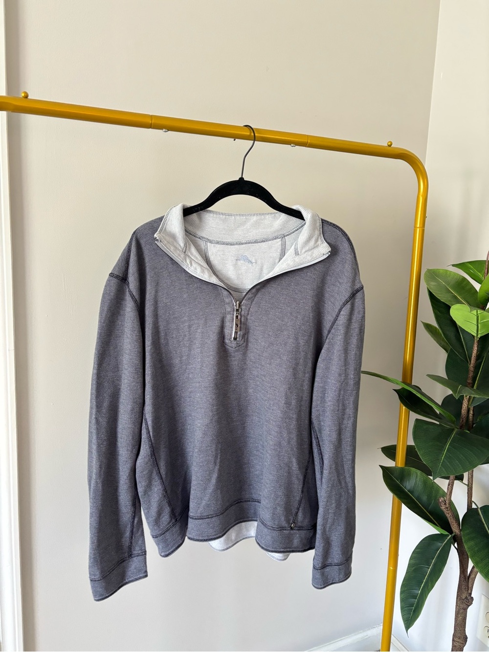Tommy Bahama Quarter-Zip Layered Collar Pullover Sweater - Gray